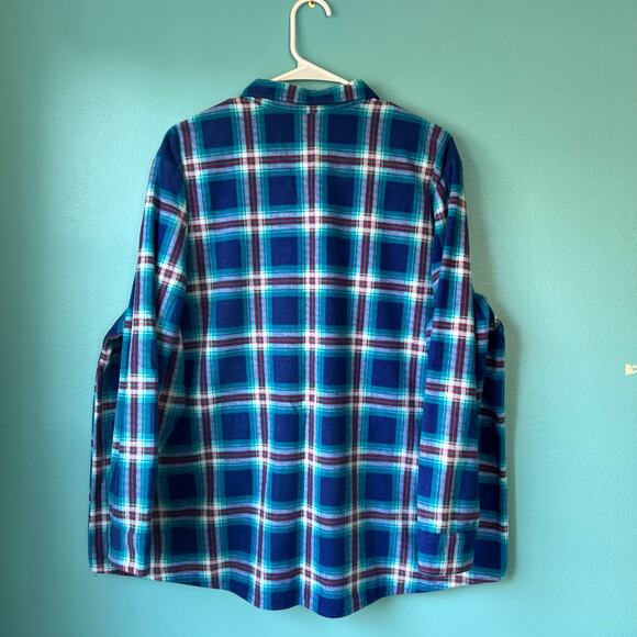 Riders by Lee 1X Flannel Plaid Button Down Long Sleeve Top Blue Teal Red - Picture 2 of 5